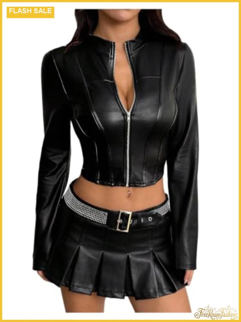 Faux Leather Cropped Moto Jacket Zip Up Biker Womens Outerwear